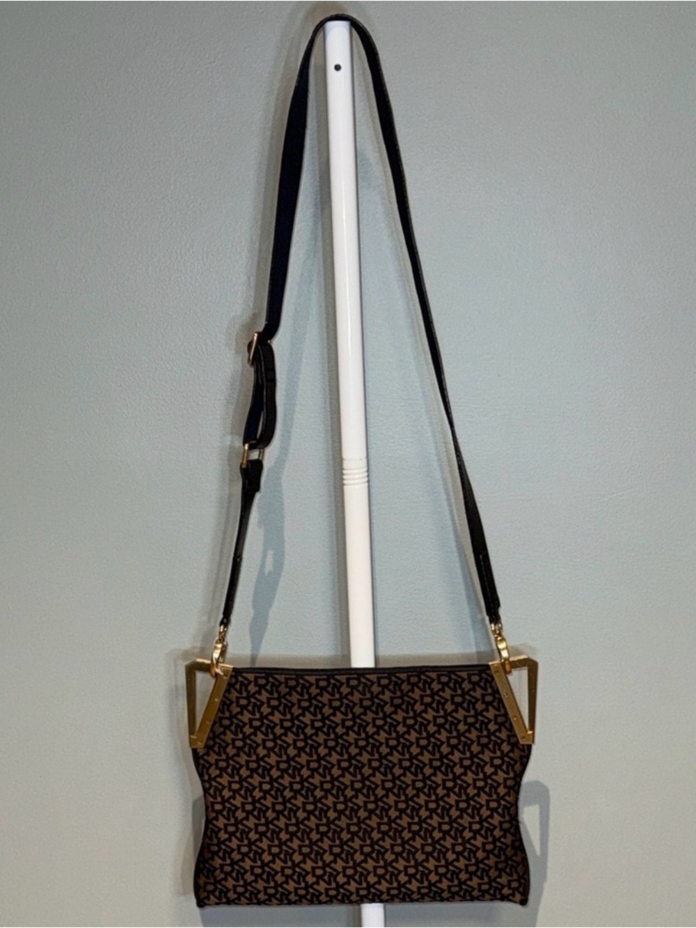 DKNY Brown and Black Logo Crossbody with Gold Hardware